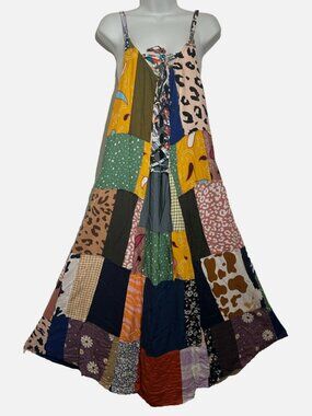 Nwt FUNKY STUFF corset hippie patch boho rayon tank pocket DRESS XL